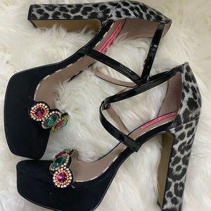 Betsey johnson embellished leopard platform heels